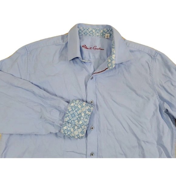 Robert Graham Classic Fit XL Flip Cuff Men's Button Shirt Blue Jacquard *Read* - Picture 1 of 12